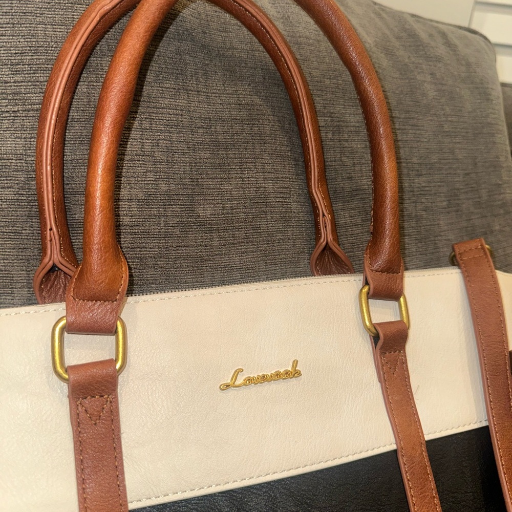 Black and Brown Laptop Bag with Detachable Strap - Picture 4 of 10